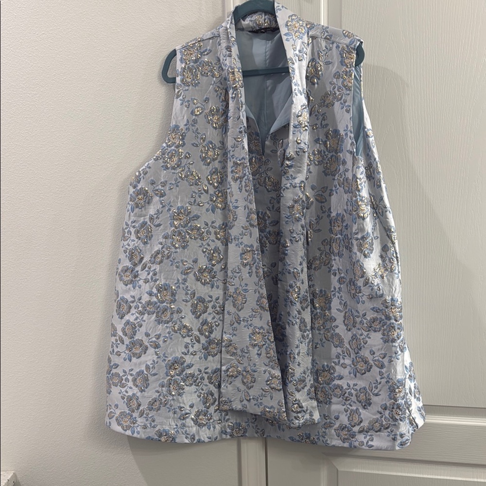 Sister Jane Light Blue Floral Metallic Brocade Sleeveless Top